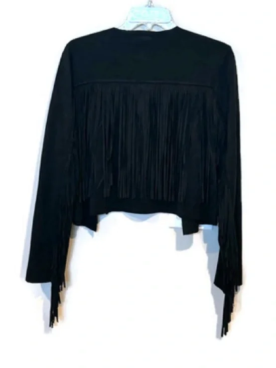 Vocal Black Faux Suede Fringe Cropped Jacket Western Boho Cowgirl Style Medium - Picture 4 of 9